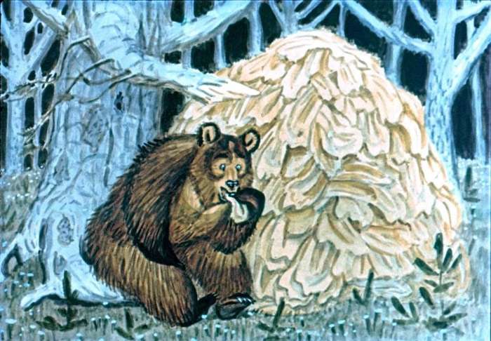 Медведь ест листья, рисунок картинка сказка