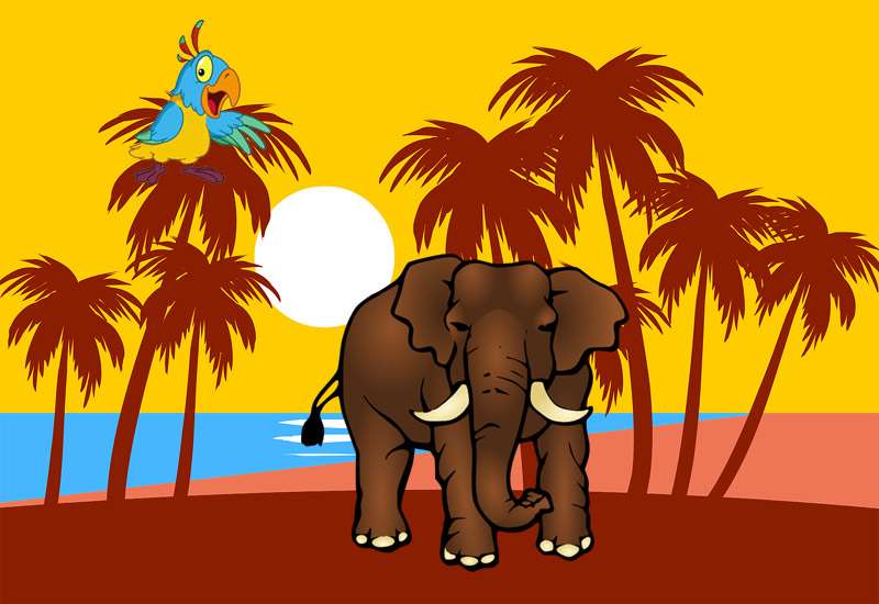 Слон и маленькая птичка, рисунок картинка иллюстрация
