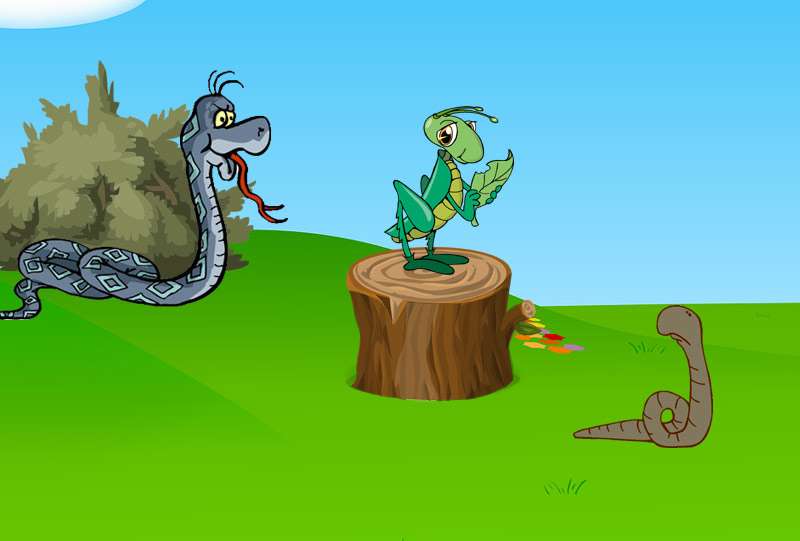 Змея, сверчок и червяк, рисунок картинка иллюстрация к сказке
