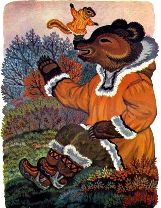Медведь и евражка, рисунок иллюстрация