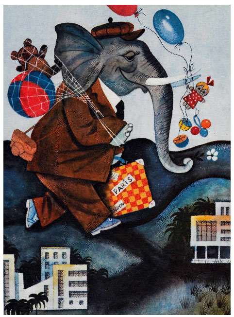 Слон возвращается домой, рисунок иллюстрация