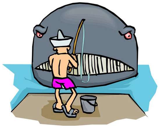 Рыбак поймал на удочку кита, рисунок смешная картинка