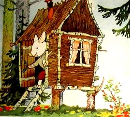 Нуф-Нуф построил домик из веток, рисунок картинка