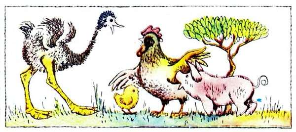 Мама-курица нашла своих цыплят, рисунок иллюстрация