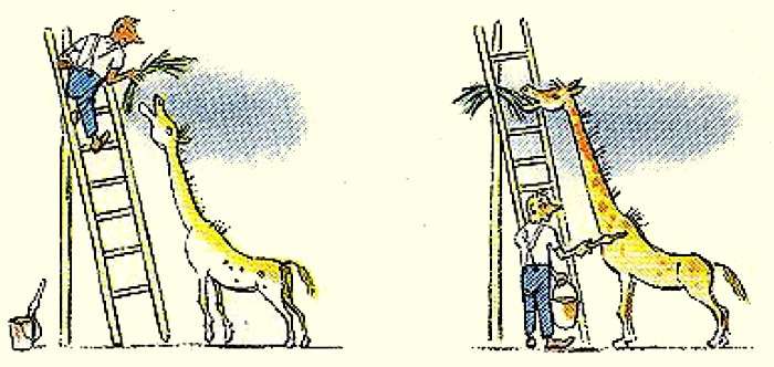 Лошадку красят под жирафа, рисунок иллюстрация