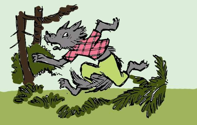 Волк убегает из леса, рисунок иллюстрация
