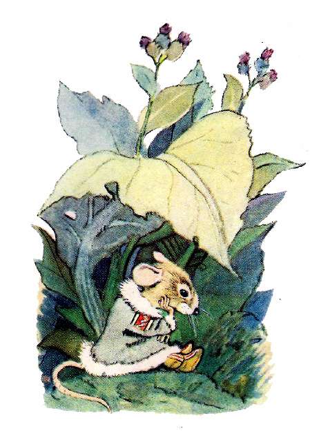 Мышонок сидит в траве, рисунок иллюстрация