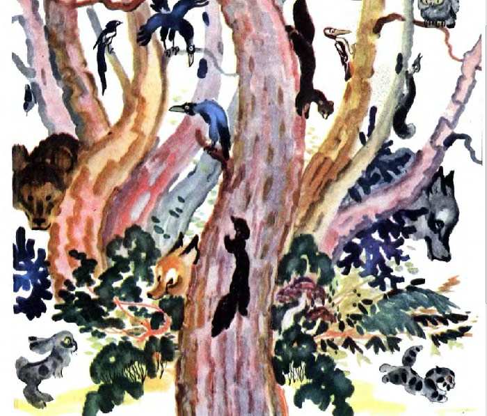 Котенок в лесу, полном опасностей, рисунок иллюстрация