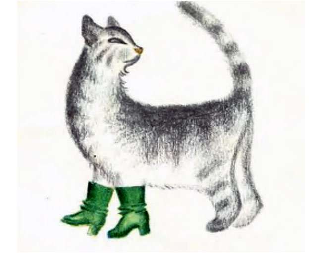 Кошка в новых сапожках, рисунок иллюстрация