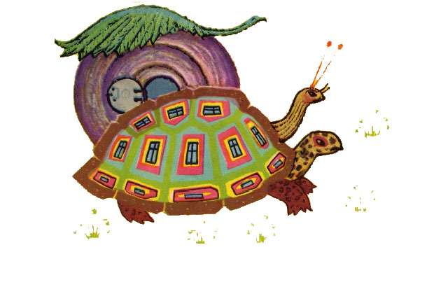Черепаха и улитка бегают наперегонки, рисунок иллюстрация