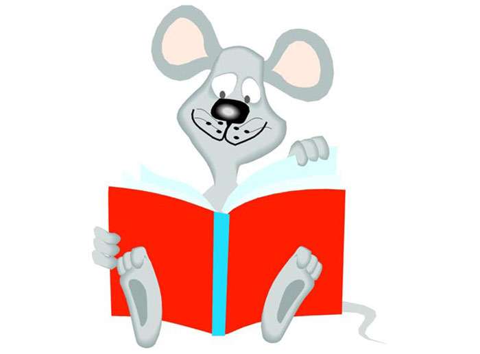 Мышка читает книгу, рисунок иллюстрация