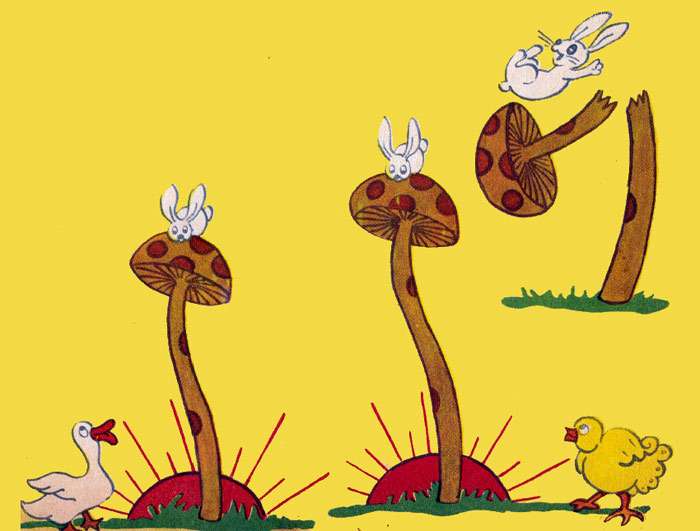Заяц Хейма нашел гриб, рисунок иллюстрация
