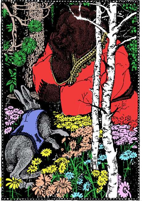 Заяц и медведь, рисунок иллюстрация