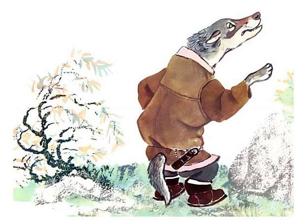 Волк спорит с зайцем, рисунок иллюстрация