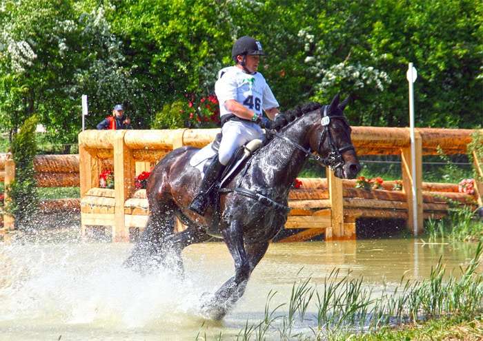 Лошадь преодолевает водное препятствие, фото фотография лошади