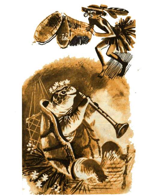 Человек ловит доверчивую черепаху, рисунок иллюстрация