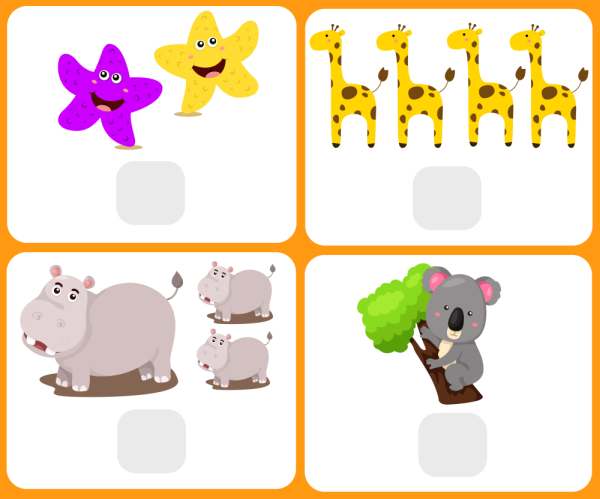Дидактическая игра-карточка для ребят - сосчитай предметы и напиши цифру