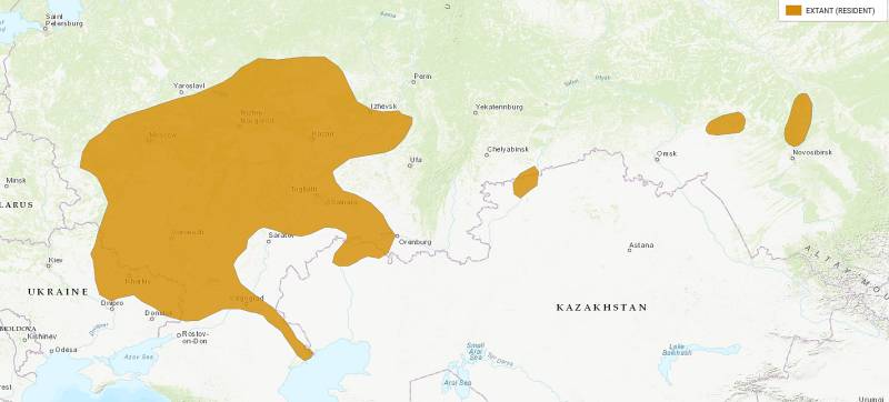 Русская выхухоль (Desmana moschata), карта ареал распространение