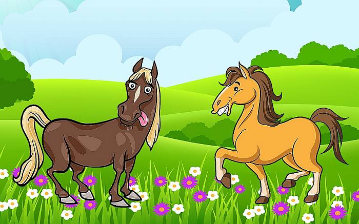 Барский конь спорит с крестьянским конем, рисунок картинка иллюстрация