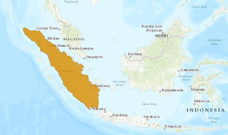 Суматранский дикобраз (Hystrix sumatrae), ареал карта распространение млекопитающие