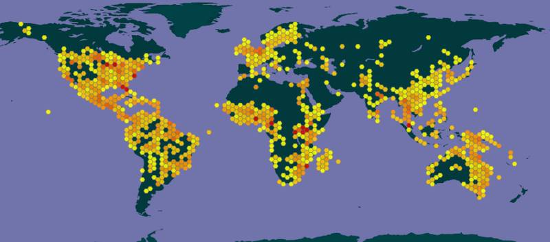 Род малярийный комаров (Anopheles), ареал карта распространение членистоногие