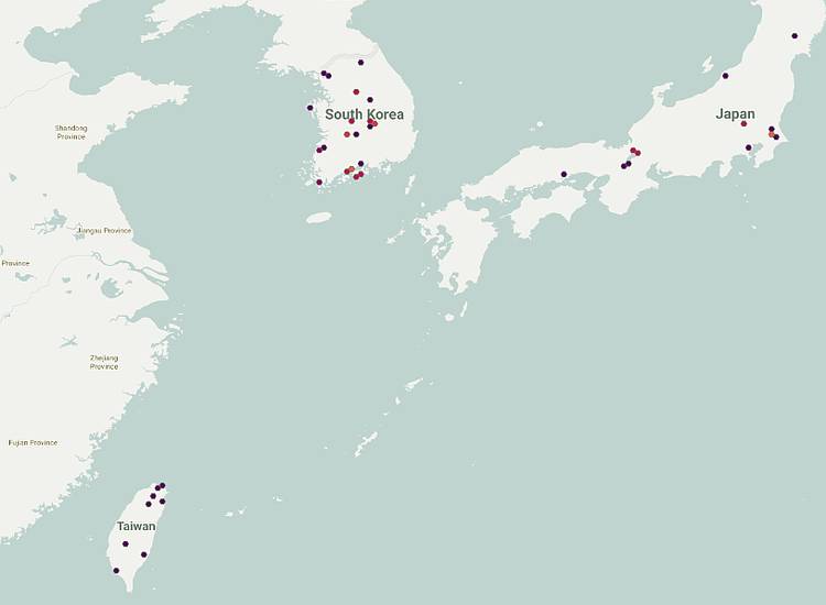 Белый японский карась, карась Кювье (Carassius cuvieri), ареал карта распространение рыбы