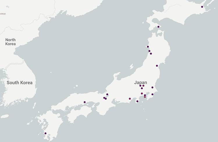 Японский серебряный карась, или гинбуна (Carassius langsdorfii), ареал карта распространение рыбы
