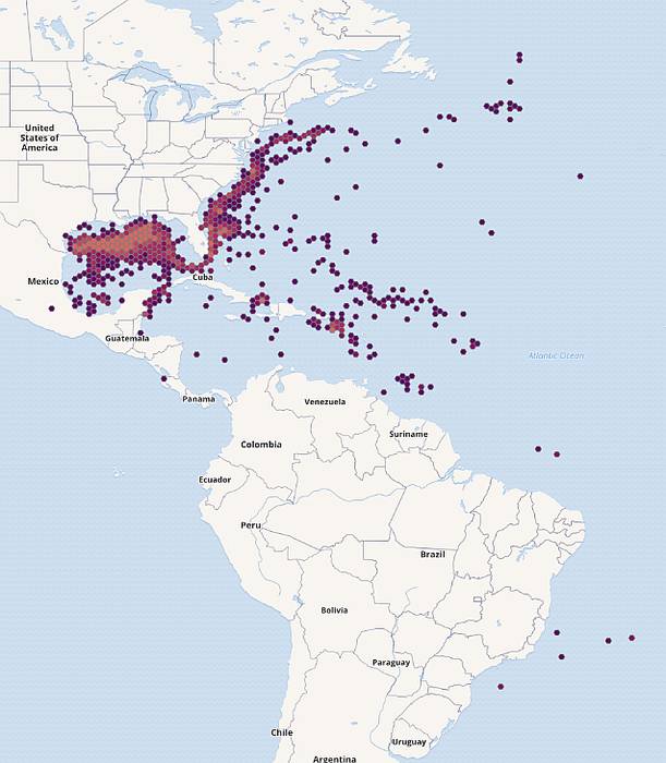 Чернопёрый тунец, или атлантический тунец (Thunnus atlanticus), ареал карта распространение рыбы