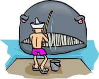 рыбак поймал на удочку кита, клипарт